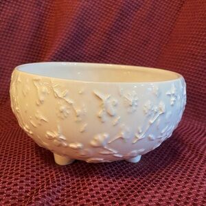Elegant White Embossed Ceramic Bowl